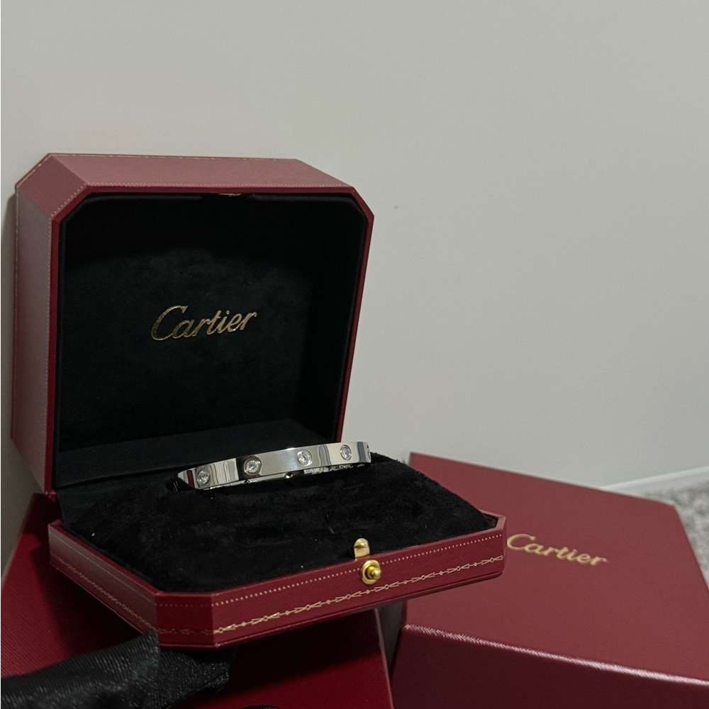 Cartier Silver-Tone Men’s Love Bracelet in Signature Box